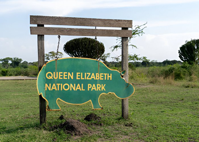 Entrance to Queen Elizabeth National Park shaped like a hippo cover